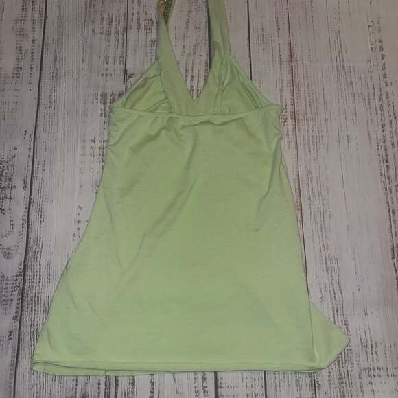 LIPSTICK Y2K Vintage Lime Green Fairy Flowy Beaded Halter Top-S - Picture 7 of 7